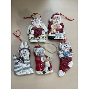 Vintage  Ornaments  Lot Cats Santa Mouse By Eddie Walker Lot of 5 Ornaments